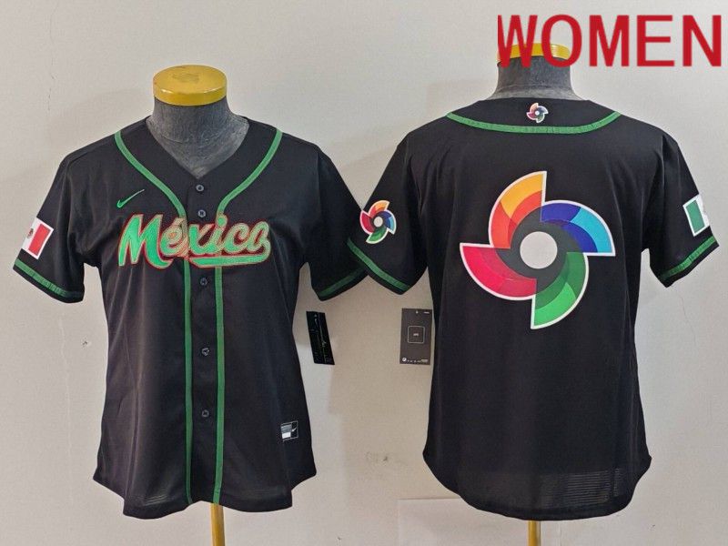 Women 2024 World Cub Mexico Blank Black Nike MLB Jersey style 17